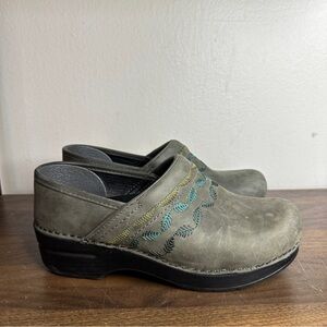 Dansko Suede Leaves Embroidered Clogs 37